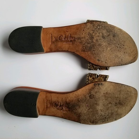 Cole Haan Women's Genuine Python Gold Slide Sandals 9.5 Snake Skin - Picture 2 of 4